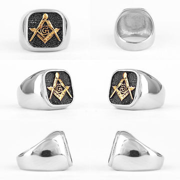 Retro Freemason Symbol Simple Charm Stainless Steel Men's Rings - The Jewellery Supermarket